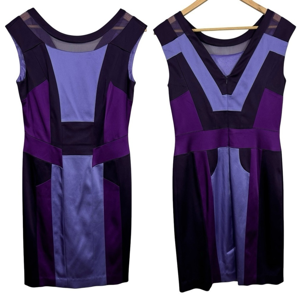 Jax Fitted Knee Length Cocktail Dress Sz 10 M Purple Satin Sleeveless Party EUC!